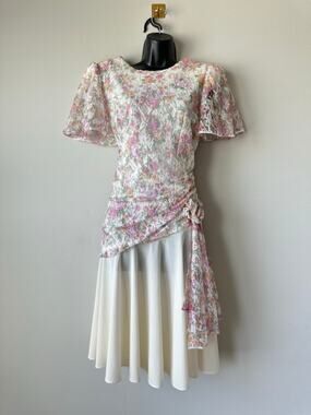 Vintage 80s Floral Lace Dress Size 10 Romantic Cottagecore Tea Party Midi